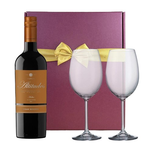 Altitudes Malbec Gran Reserva 75cl Red Wine & Wine Glasses Gift Box